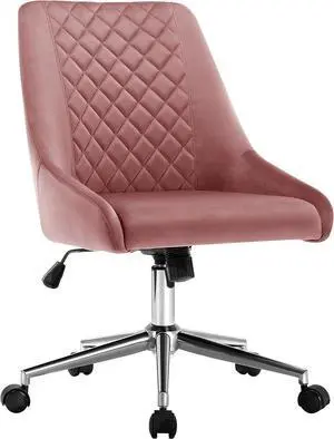 Duhome Velvet Home Office Chair with Wheels, Swivel Accent Chair with Backrest Adjustable Upholstered Armless Computer Desk Chair for Bedroom Living Room, Pink