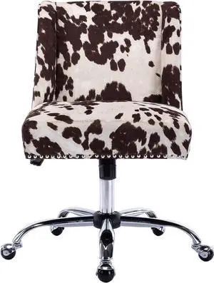 DM Furniture Swivel Home Office Chair Fabric Adjustable Computer Desk Chair Armless Upholstered Accent Chair for Living Room Bedroom, Cow