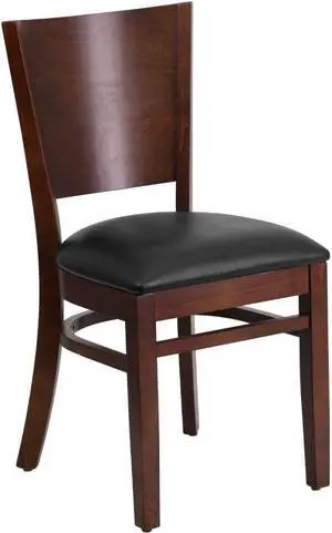 Flash Furniture Lacey Series Solid Back Walnut Wood Restaurant Chair - Black Vinyl Seat