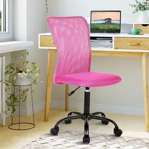 PIKAQTOP Ergonomic Chairs Set of 4, Cute Adjustable Armless Office Desk Chair w/Mesh Back and Soft Pink Home Office Chair Home Office Chair