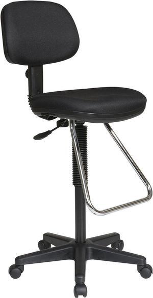 Office Star DC Series Pneumatic Adjustable Drafting Chair with Chrome Teardrop Footrest, Icon Black Fabric
