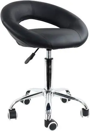 Low Back Swivel Rolling Stool Height Adjustable Modern Semi-Circular Seat Office Computer Desk Chair with Wheels (Black)