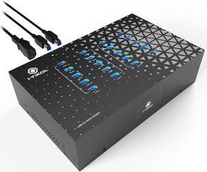 Powered USB Hub  20 Port USB 3.0 Hub - 5Gbps Sync & High-Speed Data Transfer Multiple USB Splitter with Built-in 5V 40A Power Adapter - Fan & Mounting Brackets for Phone MB Laptop Tablet PC - 110V