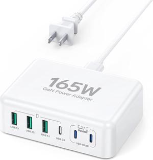 165W USB C Fast Charger, 6 Port Desktop PD GaN Fast Charger Charging Station Block 65W USB C Laptop Power Adapter Compatible with MacBook Pro/Air iPad Pro iPhone 14 13 12 Galaxy S23 Note 20 Pixel LG