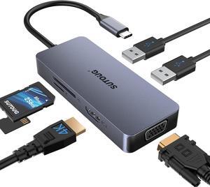 USB C Hub, docking station, SUTOUG 6-in-1 USB C Adapter, 4K HDMI Multiport Dongle, with VGA Ports, 2 USB 2.0 Ports, SD/TF Card Reader, Compatible with Laptop, MacBook Pro, and More Type C Devices