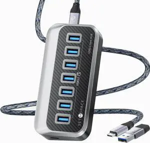 SETMSPACE USB Hub, USB Hub for Laptop 5Gbps Transfer, USB Multiport with 32° Ergonomic Design 7 Port USB Hub, USB Expander for MacBook, Dell, HP, Lenovo