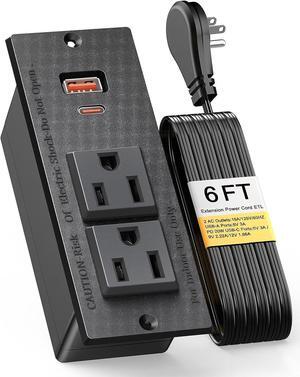 Recessed Power Strip USB C PD 20W, Recessed Outlet with USB Ports, Flat Plug Desk Power Strip for Sofa Drawer Cabinet Nightstand, 6 FT Extension Cord Conference Table Power Hub