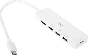 Monoprice 5-in-1 USB-C to 4K HDMI Display Adapter and USB Hub (4K@60Hz) Fast Charge, 100W PD 3.0, Docking Station Dongle for MacBook Air Pro and More, White