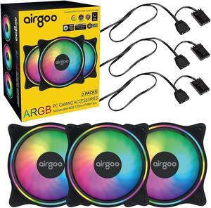 Airgoo 120mm ARGB PWM Case Fans, for Corsair Commander Core XT, Motherboards 5V 3pin ARGB Header, 3 Packs High Performance Low Noise Cooling PC Fans, Hydraulic Bearing Longer Lifetime