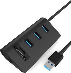 USB 3.0 HUB, Bus-Powered USB 3.0 3-Port Aluminum Hub with 2-Slots Card Reader Combo for iMac, MacBook Air, MacBook Pro, MacBook, Mac Mini, PCs and Laptops, Black