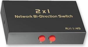 RJ45 Network Switch Selector 2x1/1x2, 2 Port Network Hub 10/500M Metal Housing