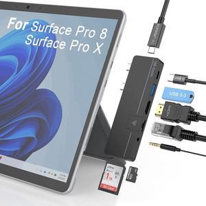 MS Surface Pro 8 USB C Hub, 10-in-1 Surface Pro 8 Hub Docking Station with 4K HDMI, USB-C Thunderbolt 4 (DP+PD Charging+Data), USB C(Data), 100M LAN, Audio,USB 3.0, TF/SD Card for Surface Pro X/Pro 8