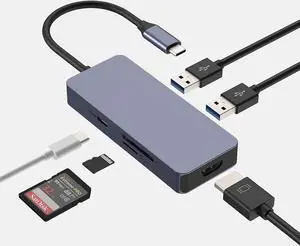 USB C Hub, HOPDAY Adapter USB C Dongle for MacBook Pro/Air Ipad Pro, 6 in 1 USB C to HDMI Multport Adapter, for Laptop, Surface Pro 8 and More(4K HDMI USB 3.0 SD/TF Card Reader 100W PD) USB C Hub, HOPDAY Adapter USB C Dongle for MacBook Pro/Air Ipad Pro, 6 in 1 USB C to HDMI Multport Adapter, for Laptop, Surface Pro 8 and More(4K HDMI USB 3.0 SD/TF Card Reader 100W PD)