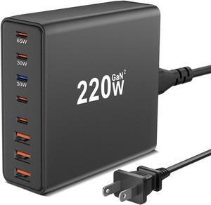 USB C Charger, 220W 8 Ports USB C Charging Station for Multiple Devices, USB C Fast Charger Multiport USB C Charger Block 65W Power Adapter for MacBook iPad iPhone, Samsung Android Phones