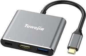 USB C to HDMI Multiport Adapter USB 3.1 Gen 1 Thunderbolt 3 to HDMI 4K Video Converter/USB 3.0 Hub Port PD Quick Charging Port with Large Projection
