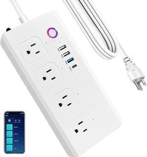WiFi Smart Power Strip PD 20W,UseeLink Surge Protector with 3 USB Ports 1 Type C (PD 20W) & 4 AC Outlets Compatible with Alexa, Google Assistant Voice Control, No Hub Required White