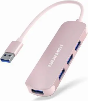USB 3.0 Hub MEANHIGH 4 Port USB Hub for Laptop Multiport Splitter for Computer USB Port Expander for MacBook pro iMac HP,Dell, Asus, PC, Flash Drive, Mobile HDD-Pink