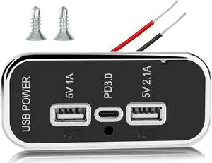 3 Ports 12V USB Outlet, Dual USB A Port 3.1A, Type C Port PD QC 3.0 Super Fast Charging Compatible with Phone 14 13 12, S22 S21 S20, iPad Pro, Adapter DIY Kit for Car Marine Truck Golf Cart RV, etc.