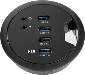WDX Desk-Fit (Diameter 3.14" or 80MM) 4 Port USB 3.0 Hub with 3.5mm Audio Mic Phone Jack/BC 1.2 USB Charger, 5V/2A Power Adapter for iPhone/Smart Phones(usb3.0 4 Port)(AC Power Supply Included)
