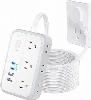 Surge Protector Power Strip with 6 Widely Outlets 4 USB Ports(2 USB C), Flat Extension Cord with Multiple Outlets, 1080 J, 5 ft Flat Plug Outlet Extender for Indoor, Home Office, Dorm Room Essentials