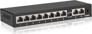 ienRon 10 Port Gigabit Switch, 8 Port Gigabit + 2 Port Gigabit Uplink Plug and Play with AI Detection Switch VLAN Mode Supported Ethernet Splitter Unmanaged Network Switch in Metal Case, Red / Black
