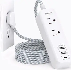 Cruise Essentials, USB C Travel Power Strip, Flat Plug Power Strip with 2 Outlets 3 USB Ports (1 USB C), 5ft Flat Extension Cord USB Charging Station, Non Surge Protector for Cruise Ship, Travel, Home