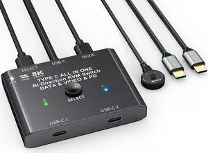 USB C Switch,Bi-Directional USB C Switcher 2 Laptops,USB Type C KVM Switch 4K@120Hz Video/10Gbps Data Transfer/100W Charging,Compatible with Thunderbolt Device,2.62FT USB-C Cables Included