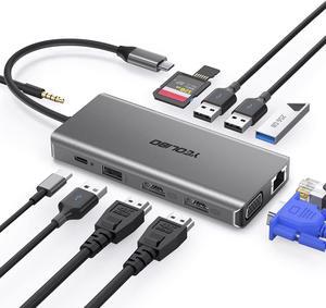 USB C Docking Station, 12 in 1 USB C Hub Multiple Adapter with 2HDMI 4K, VGA, 100W PD, Gigabit Ethernet, 4USB-A, Mic/Audio, SD/TF Card Reader for Thunderbolt3 MacBook Pro/ipad/Dell/HP/Surface/Lenovo