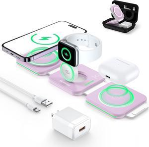 MURPISO 3 in 1 Magnetic Foldable Wireless Charger,Wireless Charging Station for Travel,Wireless Charging Pad Compatible for iPhone 14/13/12/Pro/Max/Mini,AirPods Wireless/Pro,iWatch Ultra/8/7/6/5/4/3/2