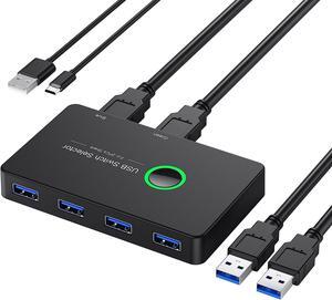 USB 3.0 Switch, USB Switcher 2 Computers Share 4 USB for PC Mouse Keyboard Printer Scanner, USB KVM Switch Selector Compatible with Windows, Mac, Linux