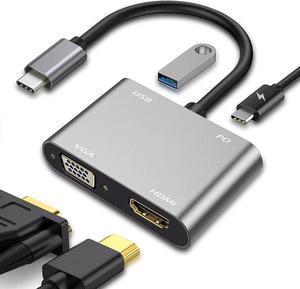 USB C to HDMI VGA Adapter for Monitor, USBC Laptop Docking Station Dual Monitor Dongle MacBook, USB-C Hub Powered Mac, USB 3.0 to USB C Adapter Cable with Fast Charging Chromebook, Type C Dock