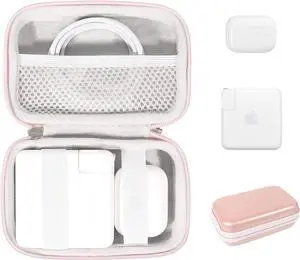 CaseSack Handy Case for MacBook Air/Pro Charger MagSafe/MagSafe 2 Power Adapter, iPhone 14/14 Pro/13/13 Pro, MagSafe Charger, USB C Hub, Type C Hub, USB Multiport Adapter-Rose Gold(Larger Version)