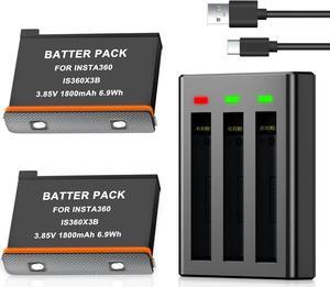 2 Pack X3 Battery & Triple USB Charger Hub Bundle Compatible with Insta360 X3 Camera (Battery Not Waterproof)
