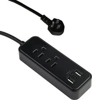Clear Power 2-Outlet Power Strip with 3 USB Ports(1 USB-C), Flat Plug, 6 ft Power Cord, Compact USB Charging Hub, Desktop Charging Station with USB C, Black, DC3S-1202-DC