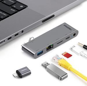 TWOPAN MacBook Pro M2 Pro/Max 14/16 inch USB C Hub, 5-Port USB C Dongle for MacBook Pro M1 M2 2023-2018/MacBook Air M2 2022, 1000M LAN, Micro SD Card Reader, USB-C PD, 3.5mm Audio Jack