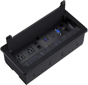 WEBANG Recessed Connectivity Box Outlet for Conference Room Table with 2AC Receptacle,2RJ45, 1USB3.0, 1HDMI, 1 VGA, 13.5mm Audio, Black