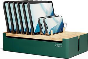 Prosumers Choice Bamboo Charging Station - Multi Charger Station Organizer - Desk Docking Station for Phones, Tablets, Laptop - Wooden Charging Station with Removable Dividers - Cables Not Included