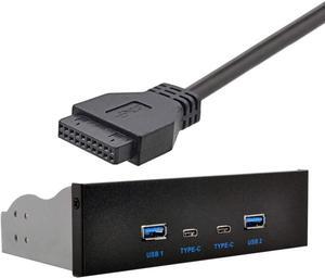 Xiwai USB-C & USB 3.0 HUB 4 Ports Front Panel to Motherboard 20Pin Connector Cable for 5.25" CD-ROM Bay