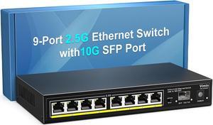 8 Port 2.5G Unmanaged Ethernet Switch with 10G SFP, VIMIN 8-Port 2.5G Base-T Ports with 60Gbps Switching Capacity, Compatible 10/100/1000Mbps Network, One-Key VLAN, Metal Housing, Fanless, for Desktop