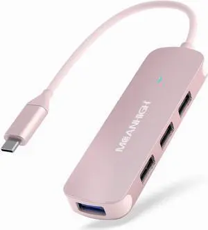 MEANHIGH USB Hub 4-Port USB Hub for Laptop USB 3.0, USB 2.0 Multiple USB Port Expander Dongle for MacBook, Surface Pro, PC, Flash Drive, Mobile HDD-Pink