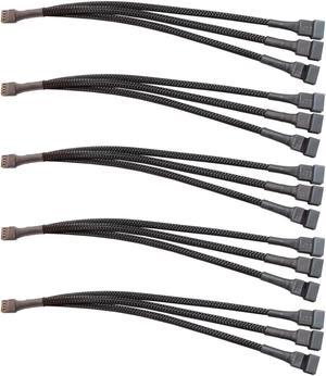 BUYMINERS.CA PC Fan Splitter Extension Cable - 1 to 3 PWM Fan Splitter Compatible with 3 & 4 Pin PC Cooling Fans, 10.5 inch Black Braided Nylon Cable (5 Pack)