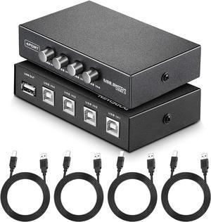 Bundle for Printer Switch 4 Port USB 2.0 Manual Sharing Switch, 1Port Printer Scanner Hub with 4 PCS Printer Scanner Cable Cord USB Type A Male to B Male