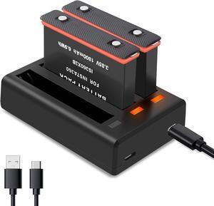 Replacement Battery for Insta360 X3 & 3-Channel USB-C Battery Charger hub, 2-Pack 1800mAh Rechargeable Batteries + Fast Charge Charging Station + USB-C Cord for Insta360 X3 Camera [ 3.85V 6.9Wh ]