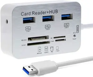 JacobsParts 3 Port USB 3.0 Hub with Card Reader MS SD M2 TF Multi-in-1 Memory Adapter