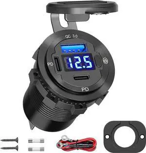 [Upgraded Version] 12V USB Outlet Qidoe 78W 3 Port USB C 12V Outlet Dual PD 30W & 18W USB A Port with Voltmeter Lengthened Aluminum Body Switch Waterproof USB Car Charger Socket for Car Boat Marine RV