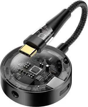 LOKUKA USB C to 3.5mm Headphone and Charger Adapter, 2-in-1 Hub USB Type C to TRRS 3.5mm AUX/Mic and PD 3.0 60W Fast Charging Splitter, Top Series Visualized Hi-Res DAC Chip Docking Station - Black