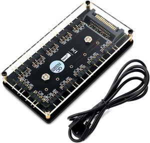 HLT 12 Way 5V 3 Pin ARGB HUB RGB LED Splitter Hub with PMMA Case and Magnetic Standoff for ASUS/MSI 5V 3pin LED Controller