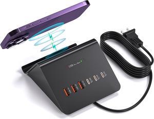 Multi-Device Charging Station, 100W GaN 6-Port USB C Charger Hub with 45W PD Wall Adapter & 15W Wireless Charger. Compatible with iPhone, iPad, Samsung & Laptops. Fast & Efficient (100W-Black)