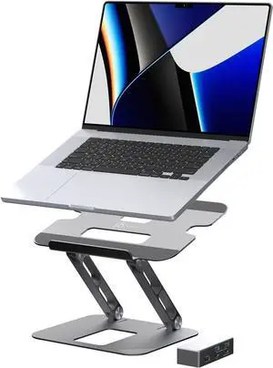 j5create Laptop Stand with USB C 4K HDMI Display Hub - 2 USB A 5Gbps, PD 100W with USB-C 5Gbps | Aluminum Computer Riser for MacBook and Windows Notebook (JTS327)