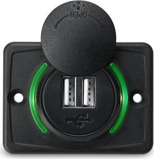 OPL5 12V RV USB Charger, Quick Charger 3.0 Wall Mount USB Charging Station with Green Indicator Light and Cap for Car Camper Boat Marine SUV ATV (Black A74)